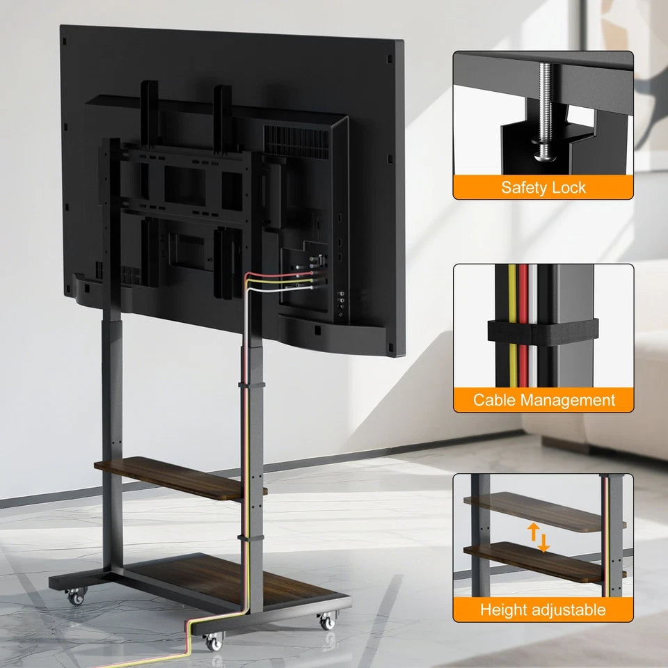 Modern black TV stand with wheels for 100 inch televisions