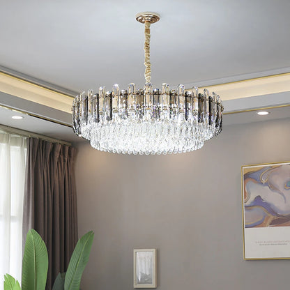 P&P Gold And Grey Smoky Crystal Chandelier With 10 E14 LED Lights And Adjustable Height