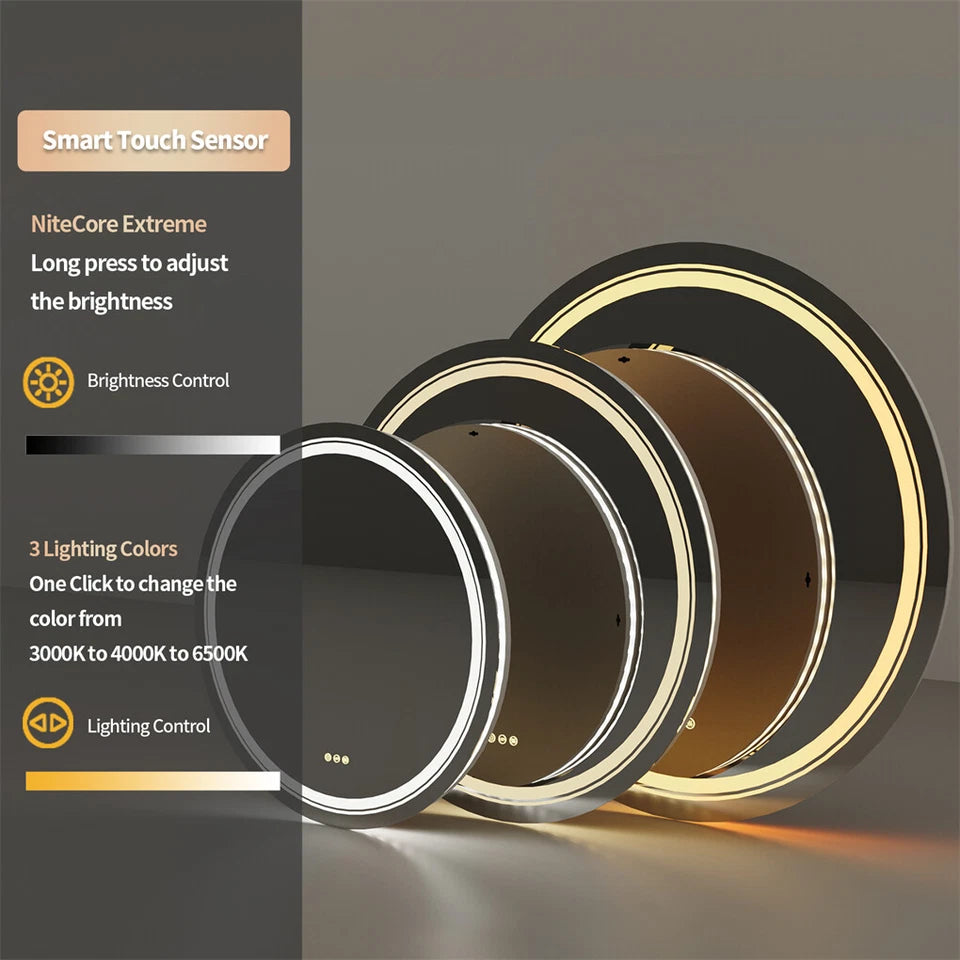Wall mounted LED mirror with smart touch controls