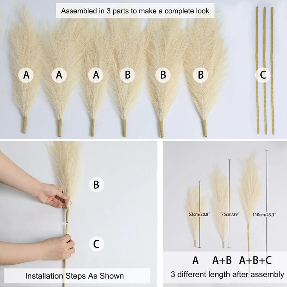Elegant boho artificial pampas grass display