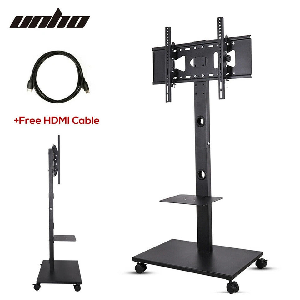Rolling Trolley TV Floor Stand Portable Television w /Swivel VESA Bracket 32-70"
