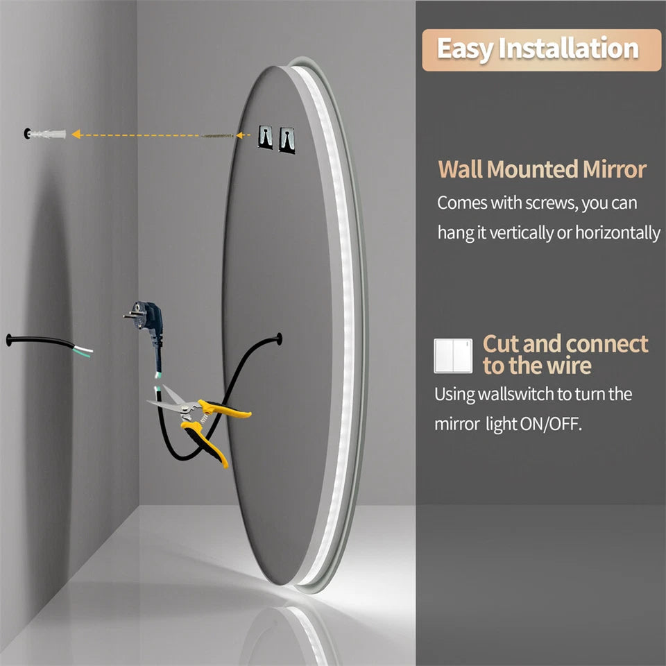 Frameless LED bathroom mirror with memory settings