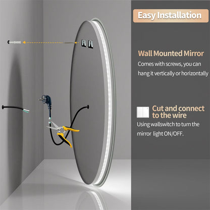 Frameless LED bathroom mirror with memory settings