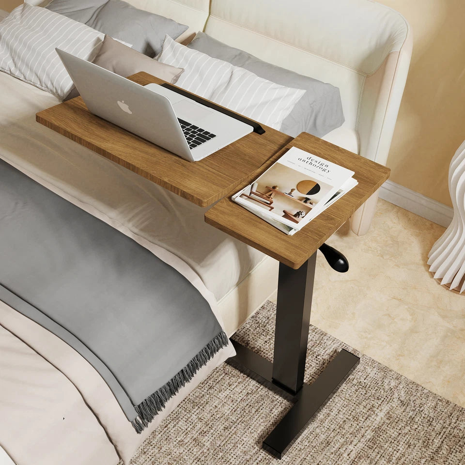 Black walnut rolling computer desk with adjustable height