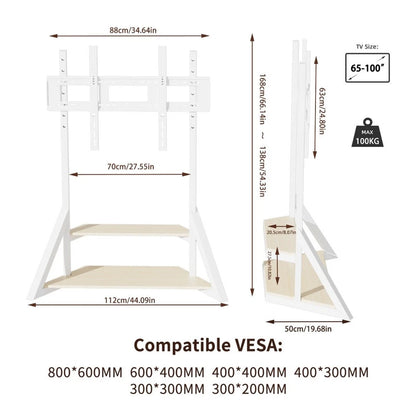 Mobile TV floor stand with two-tier media shelves