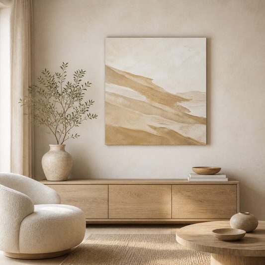 Sandstone Drift stretched canvas in a neutral interior