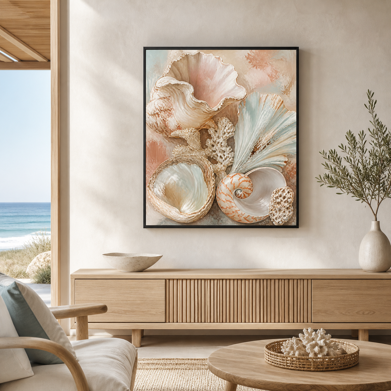 Shell Study black floating frame canvas