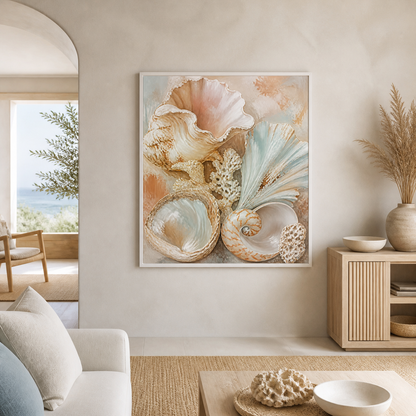 Shell Study white floating frame canvas