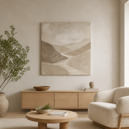 Soft Earth Passage stretched canvas in a neutral interior