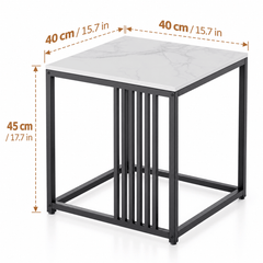 Dimensions diagram of the square side table showing its width, depth and height