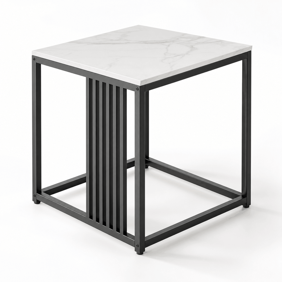 Square Side Table Marble Look Sintered Stone Top Black Frame