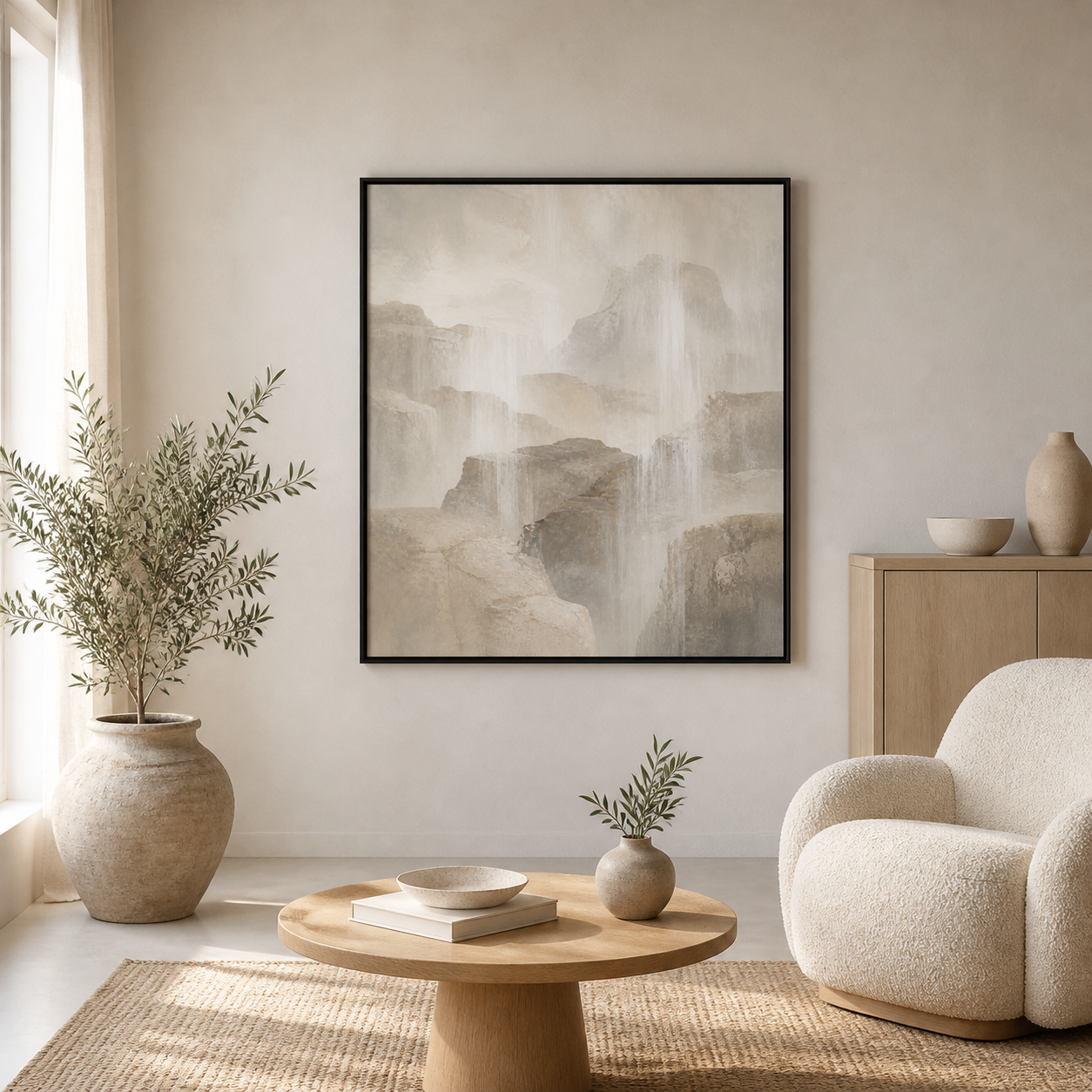 Stone Veil black floating frame canvas