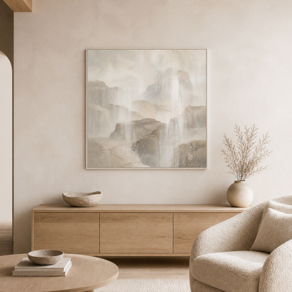 Stone Veil white floating frame canvas