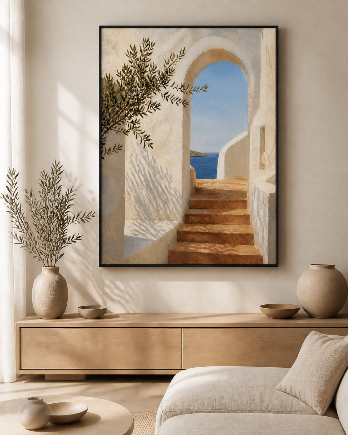Sunlit Passage canvas in a black floating frame