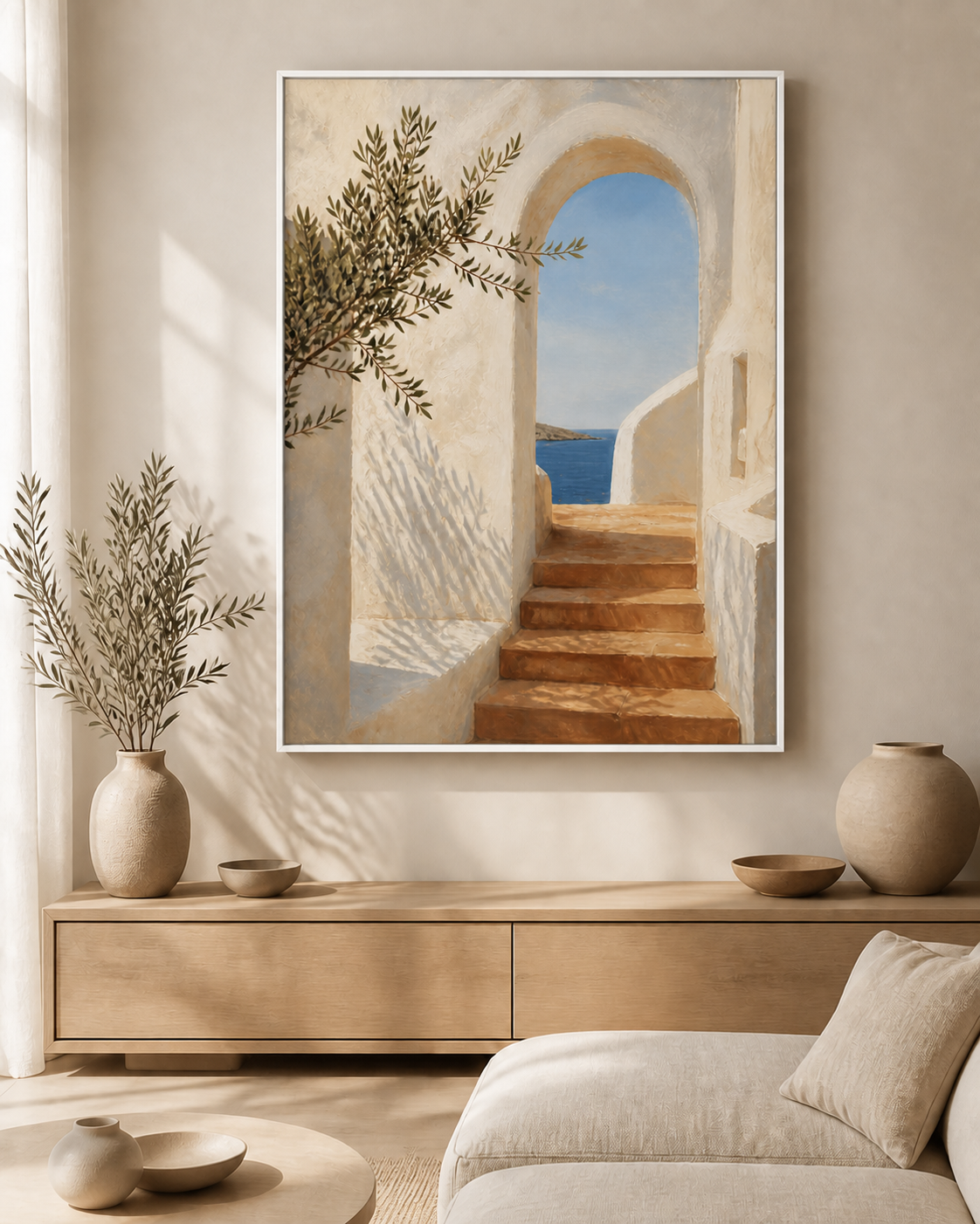 Sunlit Passage canvas in a white floating frame