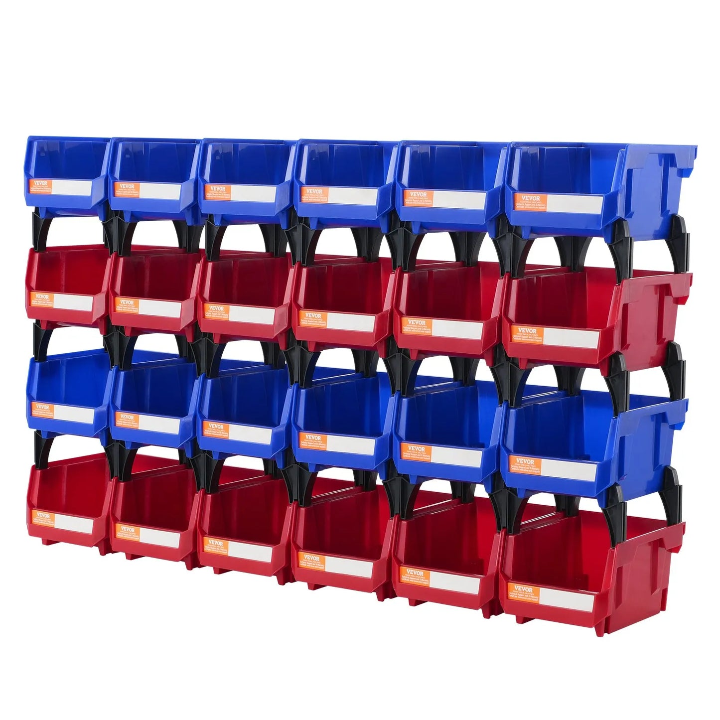 Plastic Storage Bin, (137 mm x 105 mm x 78 mm), Hanging Stackable Storage Organizer Bin, Blue/Red, 24-Pack, Heavy Duty Stacking Containers for Closet, Kitchen, Office, or Pantry Organization