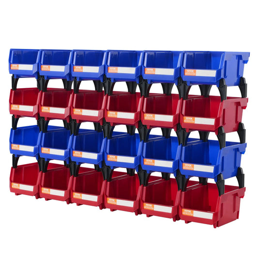 Plastic Storage Bin, (137 mm x 105 mm x 78 mm), Hanging Stackable Storage Organizer Bin, Blue/Red, 24-Pack, Heavy Duty Stacking Containers for Closet, Kitchen, Office, or Pantry Organization